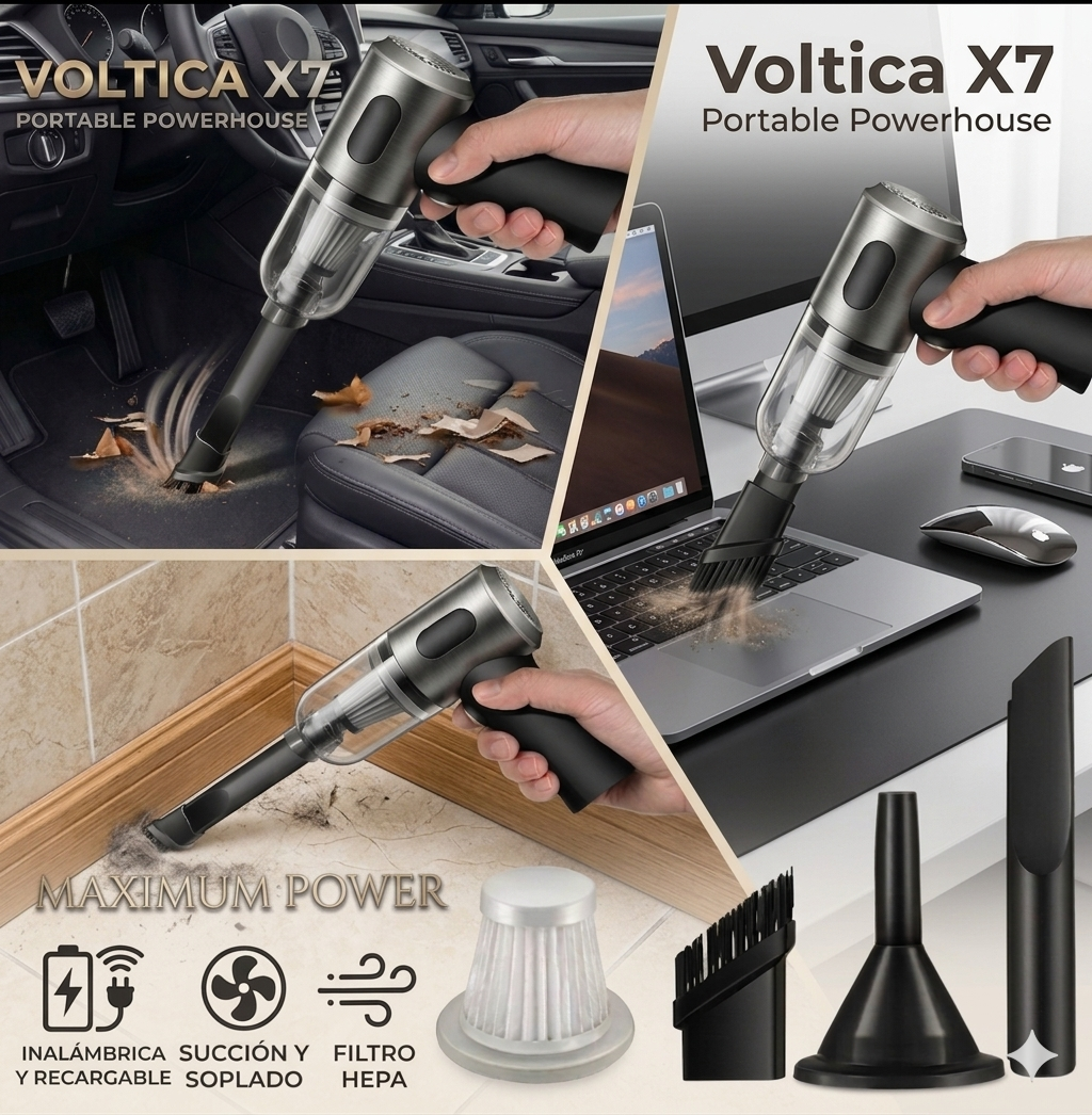 VOLTICA X7 Aspiradora Inalámbrica Portátil de Alta Potencia para Auto, Hogar y Oficina